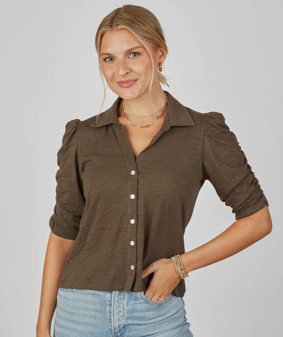 Erin Gray Grace Shirt Button Up Elbow Sleeve Top