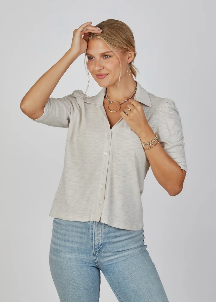 Erin Gray Grace Shirt Button Up Elbow Sleeve Top